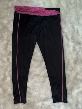 Zone Pro Black Leggings with Pink Waistband & Side Piping